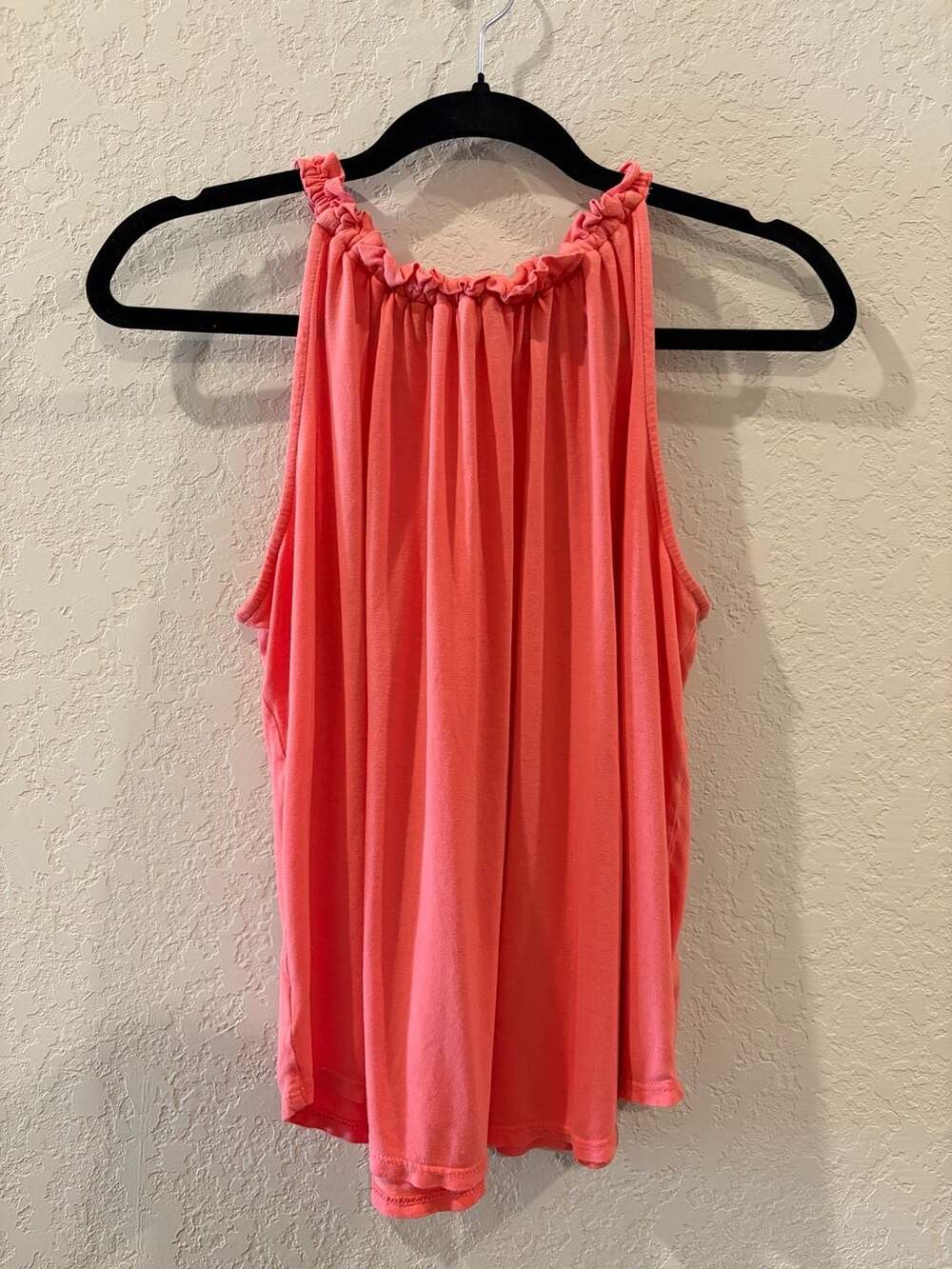 LOFT Women's Coral Pink Shirred Halter Neck Jersey Knit Tank Top